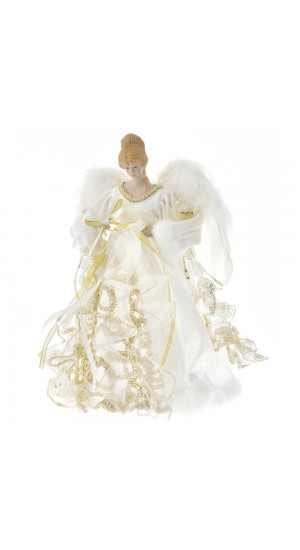  XMAS IVORY AND GOLD ANGEL TREE TOPPER 30CM