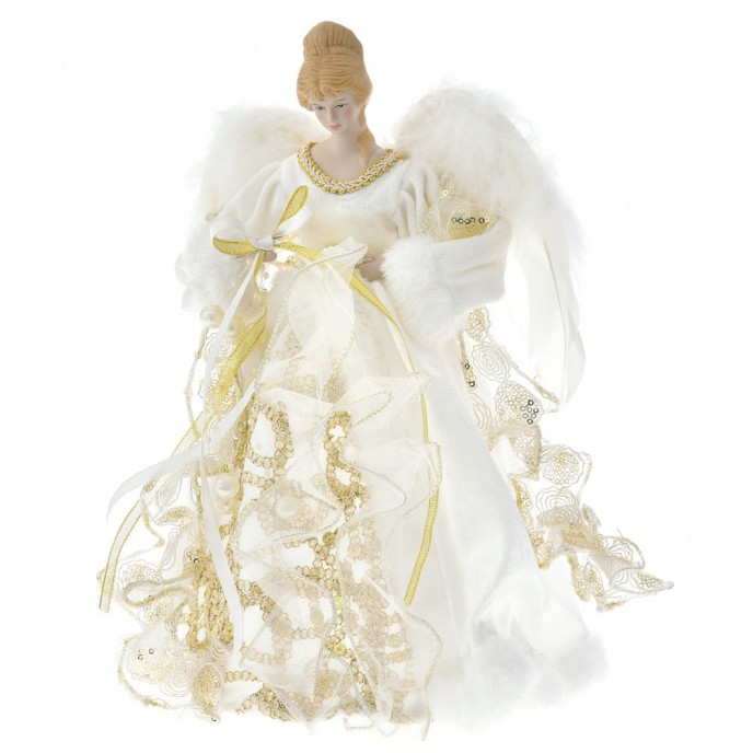  XMAS IVORY AND GOLD ANGEL TREE TOPPER 30CM 