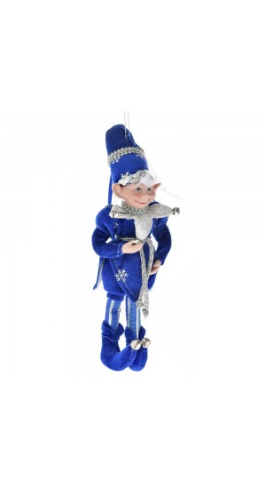  BLUE AND SILVER CHRISTMAS ELF 30CM