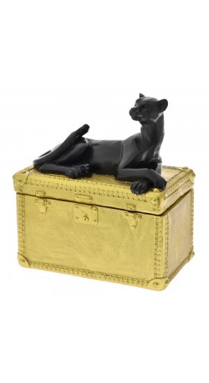  GOLD POLYRESIN BOX WITH BLACK PANTHER 15,5X9,5X17CM
