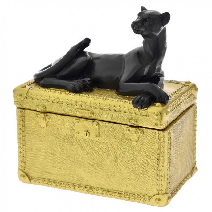  GOLD POLYRESIN BOX WITH BLACK PANTHER 15,5X9,5X17CM 