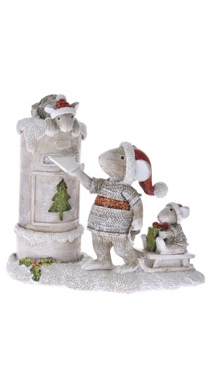  POLYRESIN CHRISTMAS MOUSE WITH MAILBOX 14X9X14CM
