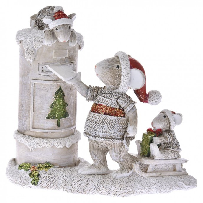  POLYRESIN CHRISTMAS MOUSE WITH MAILBOX 14X9X14CM 