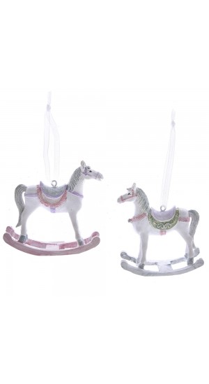  POLYRESIN ROCKING HORSE ORNAMENT 8X3X8CM 2 STYLES ASSORTED