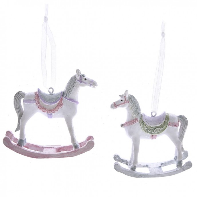  POLYRESIN ROCKING HORSE ORNAMENT 8X3X8CM 2 STYLES ASSORTED 