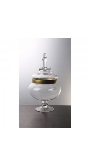  GLASS CANDY JAR WITH LID AND GOLD STRIPE 25X36CM