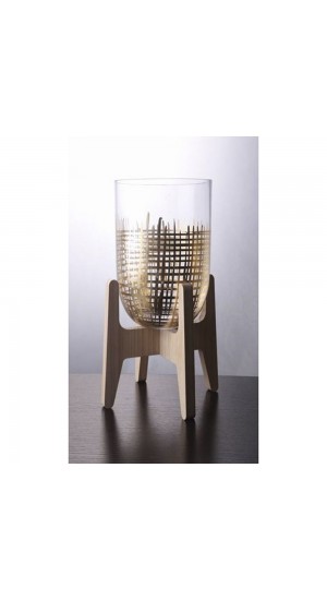  GLASS VASE WITH WOODEN BASE 25X25X38CM