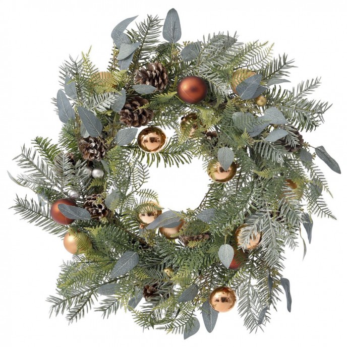  CHRISTMAS FIR WREATH WITH COOPER BAUBLES 50CM 