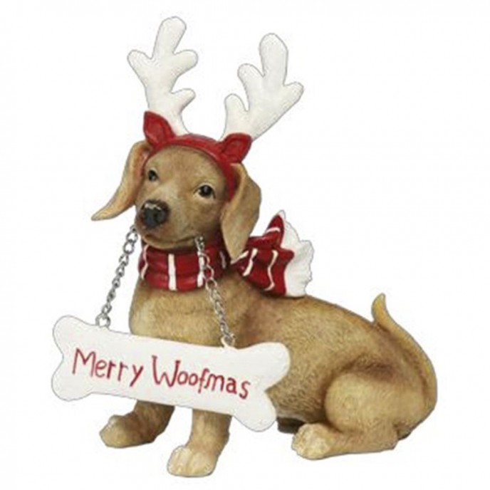  XMAS POLYRESIN DOG WITH A MERRY CHRISTMAS BONE 18X9X20CM 