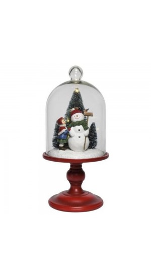  CHRISTMAS SNOWMAN IN GLASS DOME 14X14X30CM WITH LIGHTS