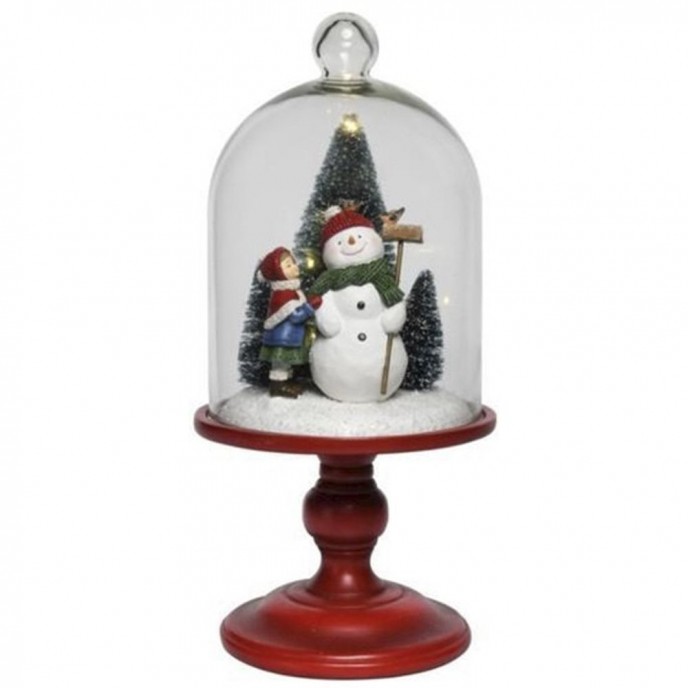  CHRISTMAS SNOWMAN IN GLASS DOME 14X14X30CM WITH LIGHTS 