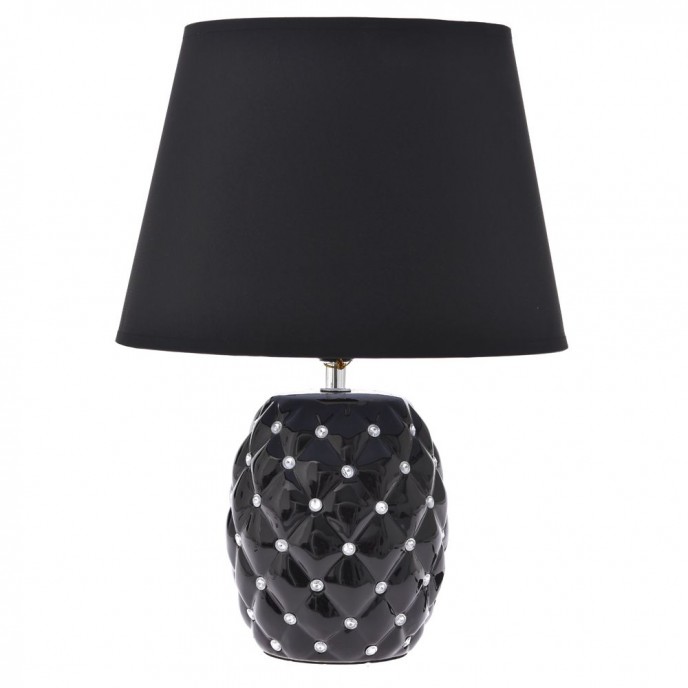  BLACK CERAMIC TABLE LAMP WITH PEARL BEADS D28X36CM 
