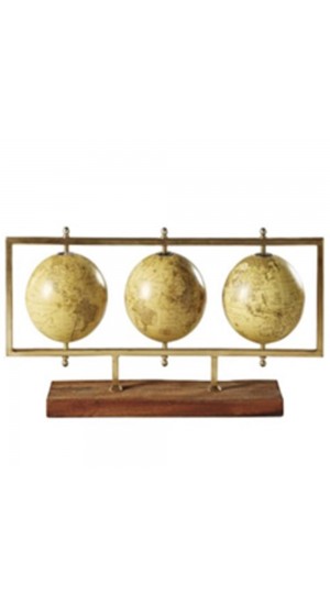  3 WORLD GLOBES D12,5CM WITH GOLD METAL BASE