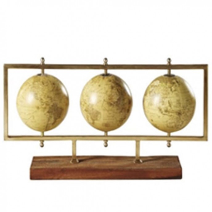  3 WORLD GLOBES D12,5CM WITH GOLD METAL BASE 