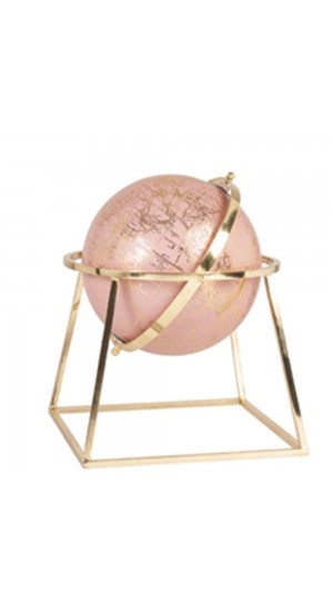  DECO PINK WORLD GLOBE D18CM WITH GOLD METAL BASE 28CM