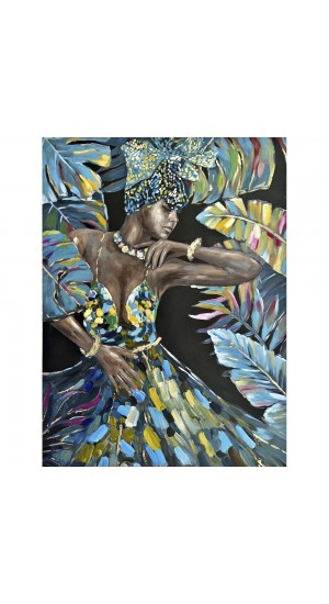  OIL PAINTING ON CANVAS WITH FRAME  92x122 CM TROPICAL LADY FIGURE