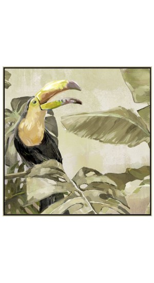  OIL PAINTING ON TOP OF PRINTED CANVAS WITH FRAME 62x62 CM TUCAN IN THE JUNGLE