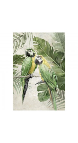  OIL PAINTING ON TOP OF PRINTED CANVAS WITH FRAME 62x92 CM PARROTS IN THE JUNGLE