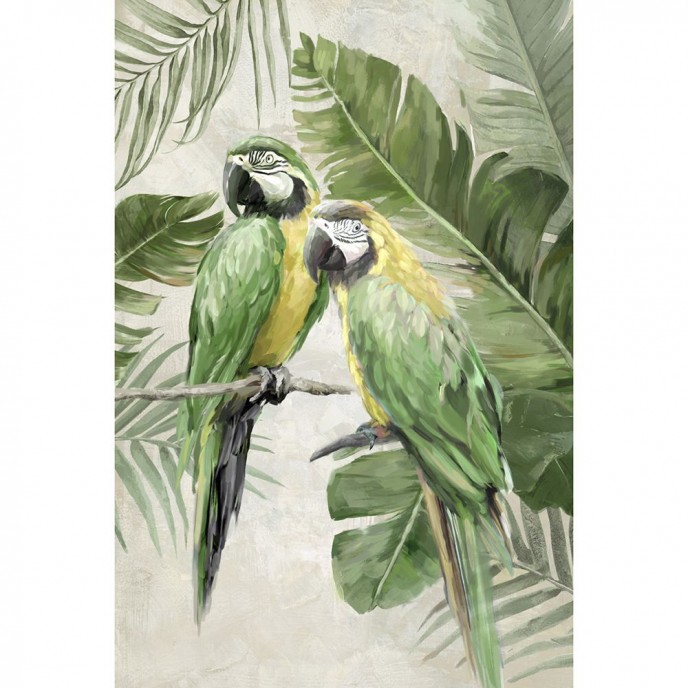  OIL PAINTING ON TOP OF PRINTED CANVAS WITH FRAME 62x92 CM PARROTS IN THE JUNGLE
