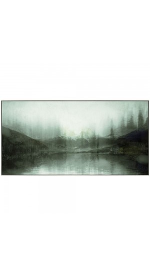  OIL PAINTING ON TOP OF PRINTED CANVAS WITH FRAME 122Χ82 CM LAKE SCENERY IN THE MIST