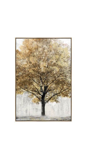  OIL PAINTING ON TOP OF PRINTED CANVAS WITH FRAME 102x152 CM GOLD LEAF TREE