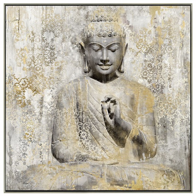  OIL PAINTING ON TOP OF PRINTED CANVAS WITH FRAME 82x82 CM BUDDHA