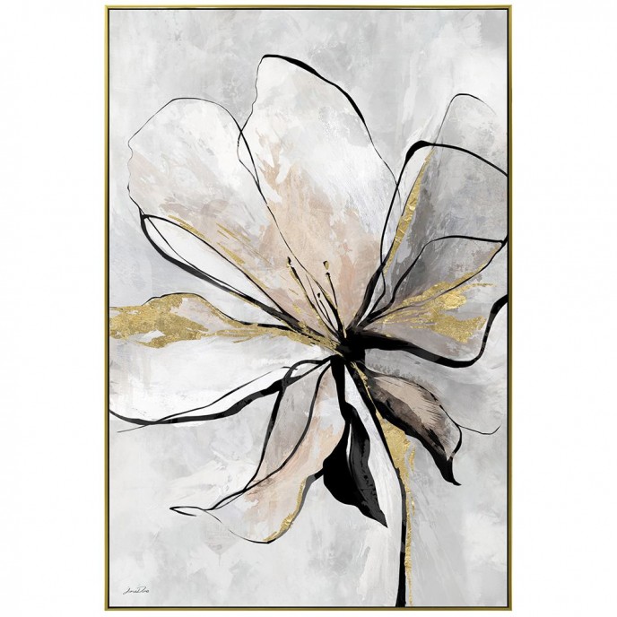  OIL PAINTING ON TOP OF PRINTED CANVAS WITH FRAME 82x122 CM FLOWER