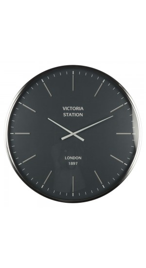  OVERSIZED SILVER AND BLACK WALL CLOCK VICTORIA STATION 75x6CM