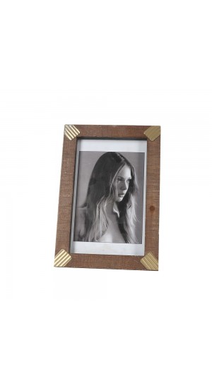  BROWN WOODEN PHOTO FRAME WITH GOLD METAL CORNERS 17x25cm