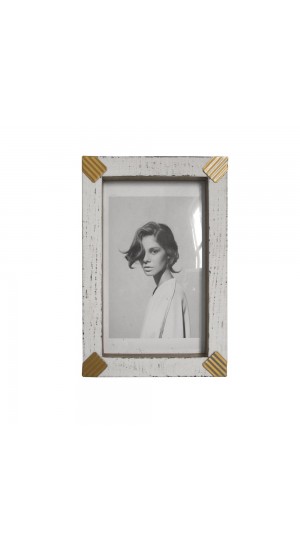  WHITE WOODEN PHOTO FRAME WITH GOLD METAL CORNERS 17x25cm