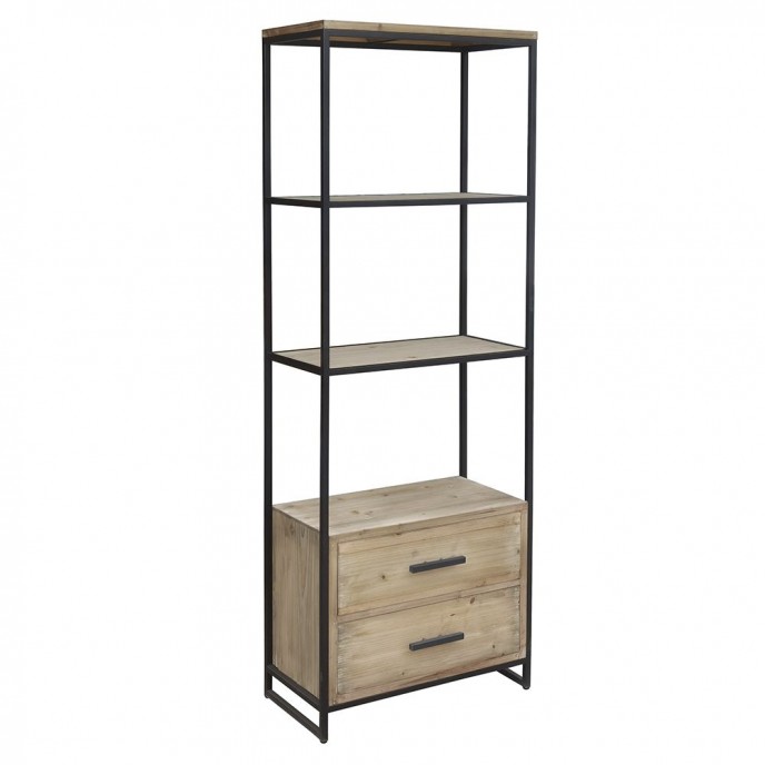  WOOD AND METAL CABINET WITH 2 DRAWERS AND SHELVES 60X34X175CM