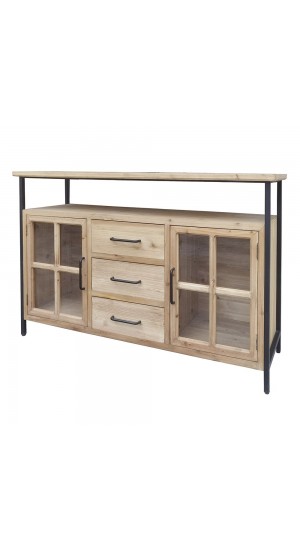  WOOD AND METAL SHOWCASE WITH 3 DRAWERS AND SHELVES 120X35X75CM