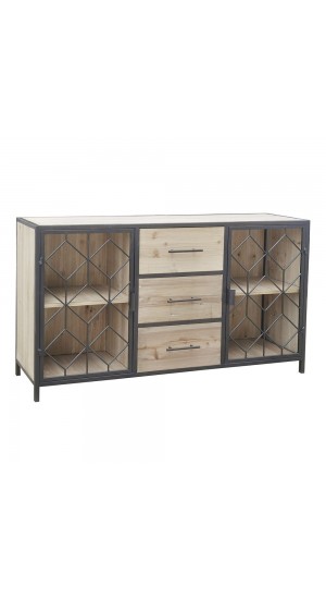  WOOD AND METAL CABINET WITH 3 DRAWERS AND SHELVES 120X34X72CM