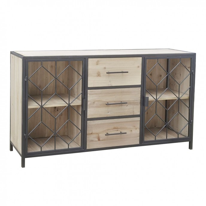  WOOD AND METAL CABINET WITH 3 DRAWERS AND SHELVES 120X34X72CM
