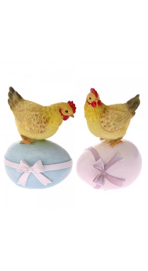  EASTER POLYRESIN CHICKEN ON EGG 9x7x12.5CM