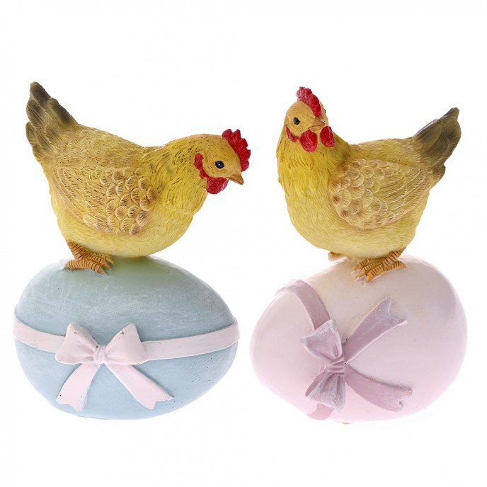  EASTER POLYRESIN CHICKEN ON EGG 9x7x12.5CM 