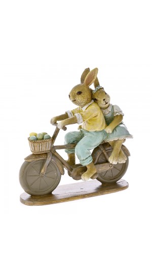  EASTER POLYRESIN RABBITS ON BICYCLE 14.5x5x15CM
