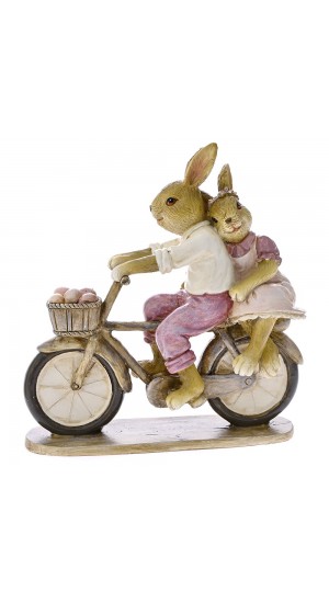  EASTER POLYRESIN RABBITS ON BICYCLE 14.5x5x15CM
