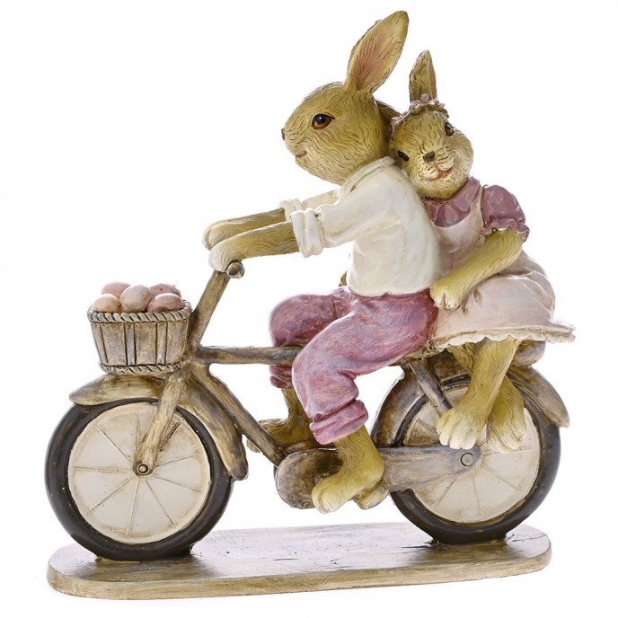  EASTER POLYRESIN RABBITS ON BICYCLE 14.5x5x15CM 