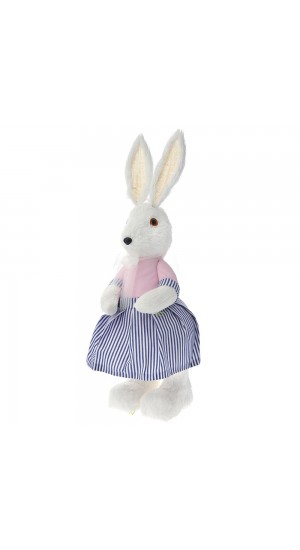  EASTER BUNNY GIRL IN PINK AND BLUE FABRIC DRESS 16x16x58CM