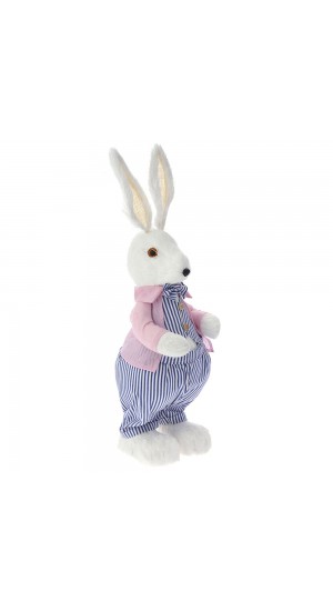  EASTER BUNNY BOY IN PINK AND BLUE FABRIC SUIT 16x16x58CM