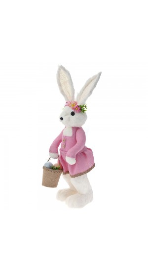  EASTER BUNNY GIRL IN PINK FABRIC DRESS 17x15x54CM