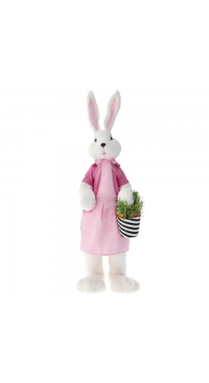  EASTER BUNNY GIRL IN PINK FABRIC DRESS 24x20x85CM