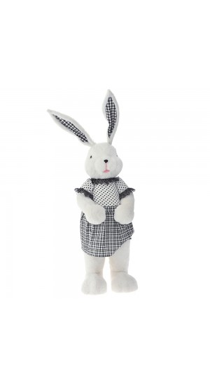  EASTER BUNNY GIRL IN BLACK AND WHITE FABRIC DRESS 35x31x110CM