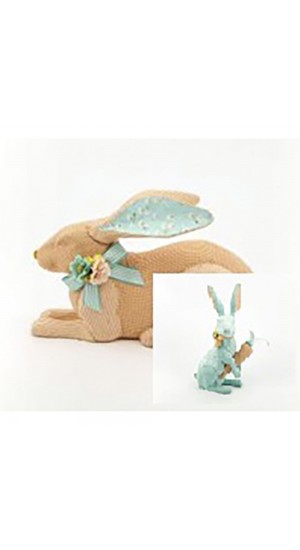  EASTER DECO COLOURFUL RABBIT WITH FABRIC 43x20x26CM
