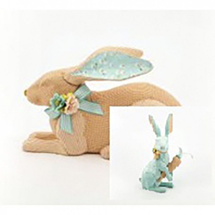 EASTER DECO COLOURFUL RABBIT WITH FABRIC 43x20x26CM 
