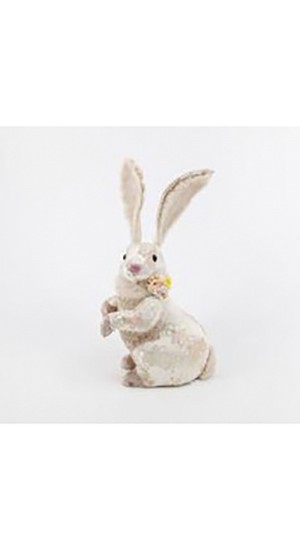  EASTER DECO PINK RABBIT WITH FABRIC 21x14x37CM