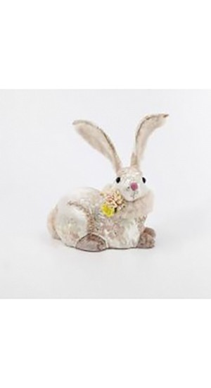  EASTER DECO PINK RABBIT WITH FABRIC 20x13x18CM