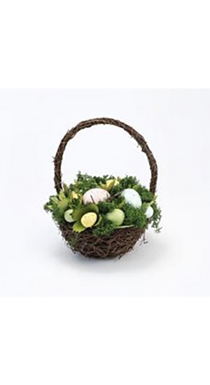  EASTER DECO GREEN BASKET WITH FABRIC 18x17x24CM