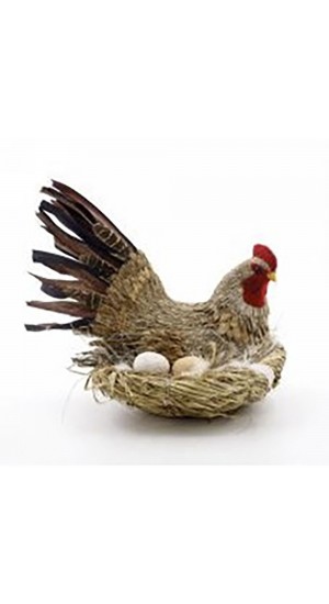  EASTER DECO BROWN CHICKEN WITH FABRIC 36x27x37CM